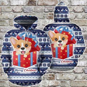 Cute doodle corgi for christmas day hoodie 3d